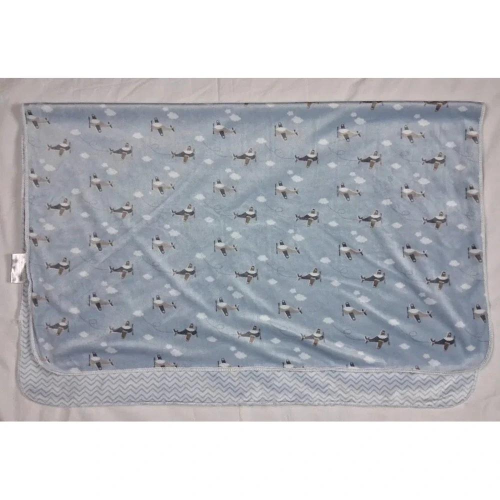 FLAW SL Home Fashions Blue Airplane Cloud Baby Blanket‎ 119741 White Polyester